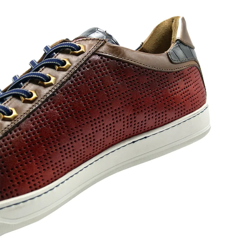 Brezza Calfskin & Embossed Crocodile Sneaker in Red by Zelli Italia