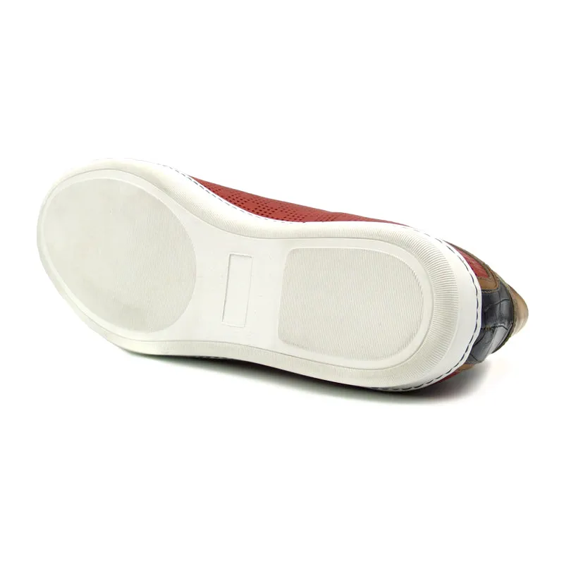 Brezza Calfskin & Embossed Crocodile Sneaker in Red by Zelli Italia