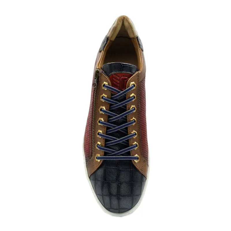 Brezza Calfskin & Embossed Crocodile Sneaker in Red by Zelli Italia