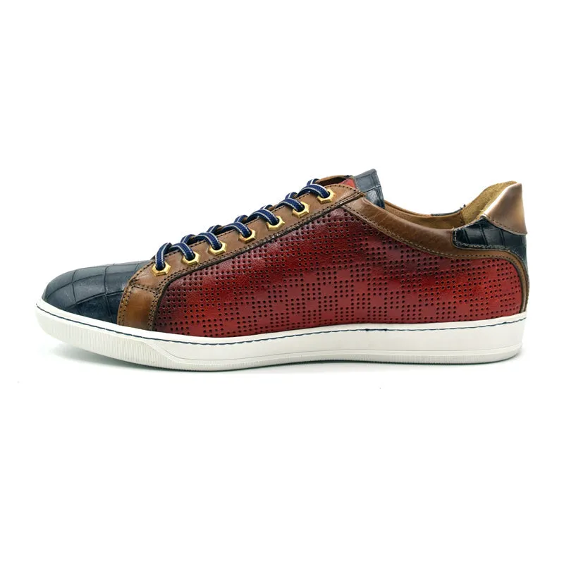 Brezza Calfskin & Embossed Crocodile Sneaker in Red by Zelli Italia