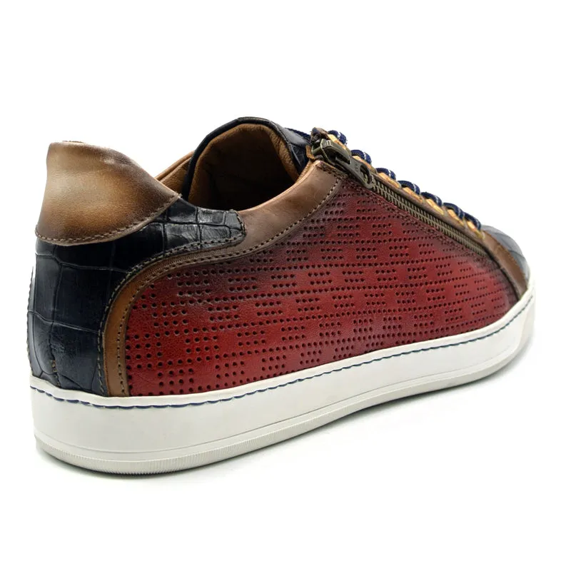 Brezza Calfskin & Embossed Crocodile Sneaker in Red by Zelli Italia