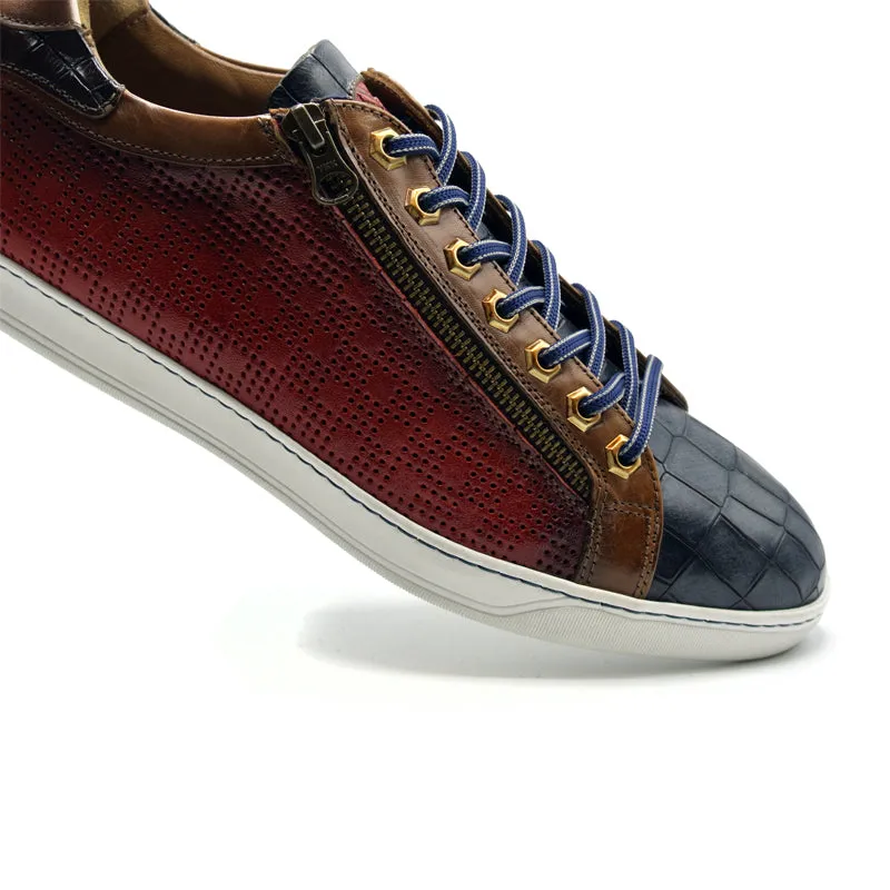 Brezza Calfskin & Embossed Crocodile Sneaker in Red by Zelli Italia