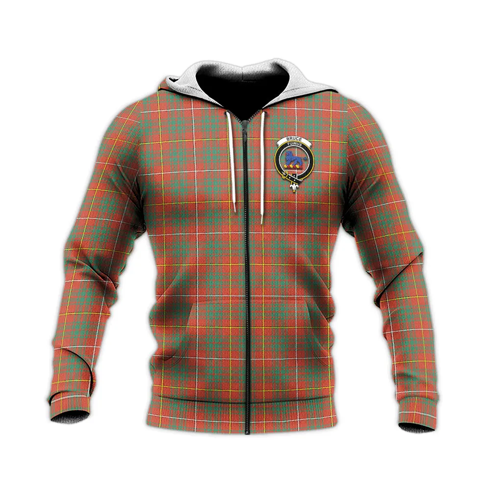 Bruce Ancient Tartan Knitted Hoodie with Family Crest