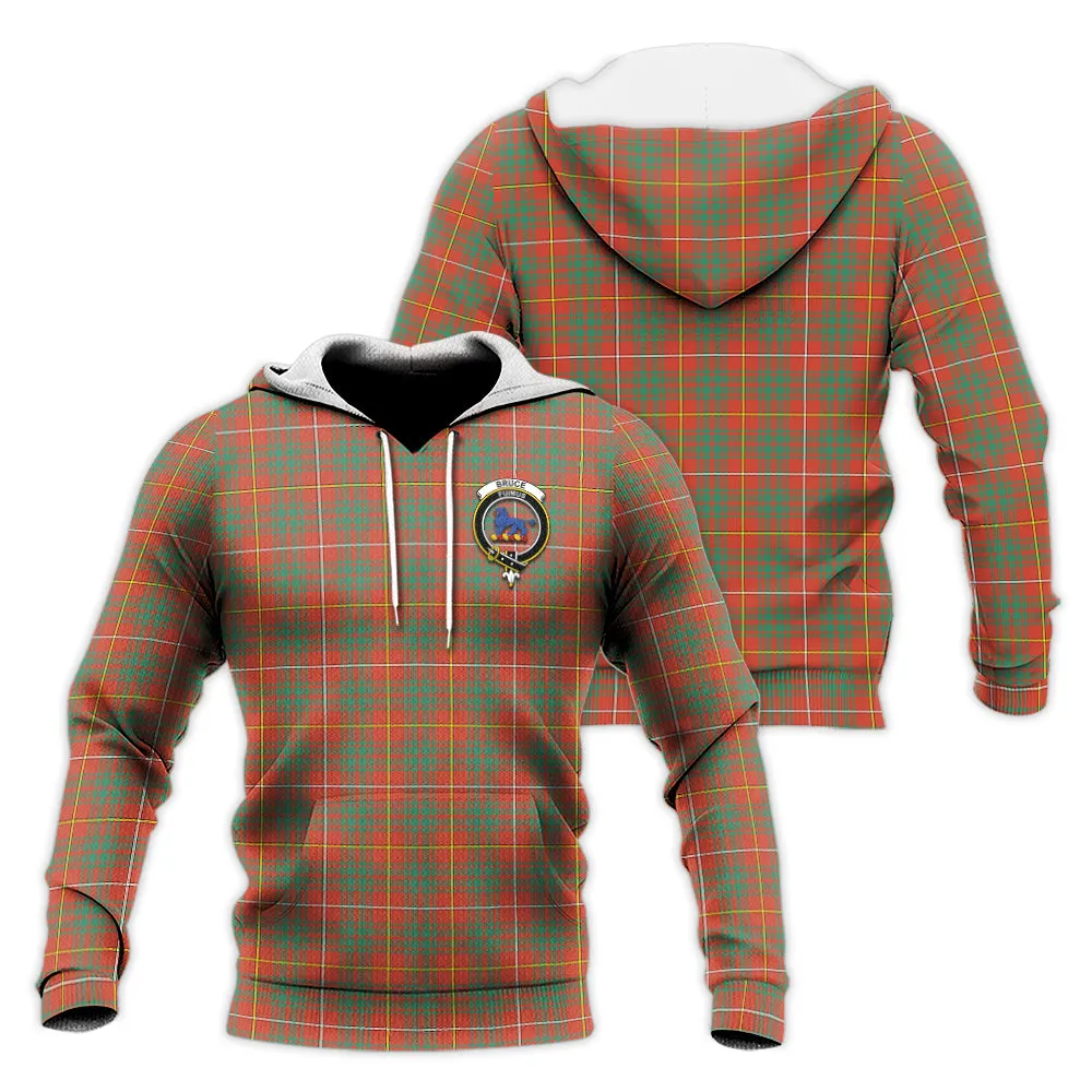 Bruce Ancient Tartan Knitted Hoodie with Family Crest