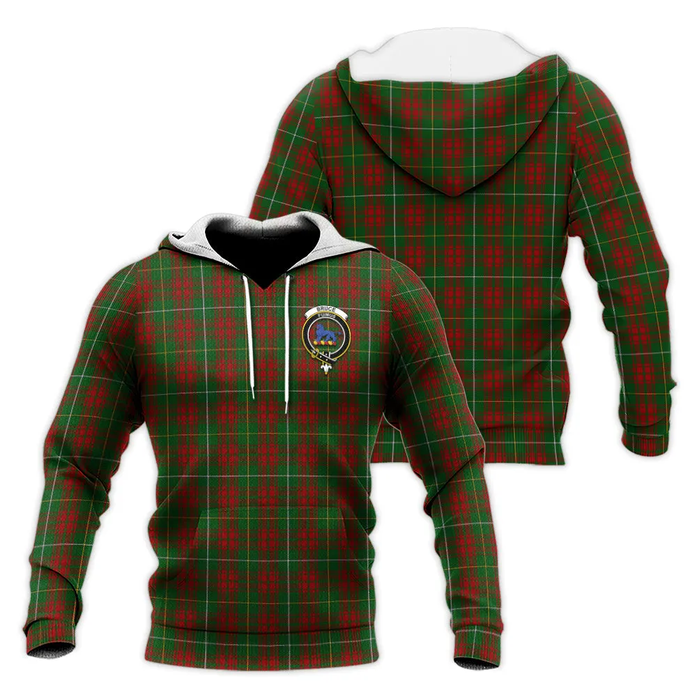 Bruce Hunting Tartan Knitted Hoodie with Family Crest