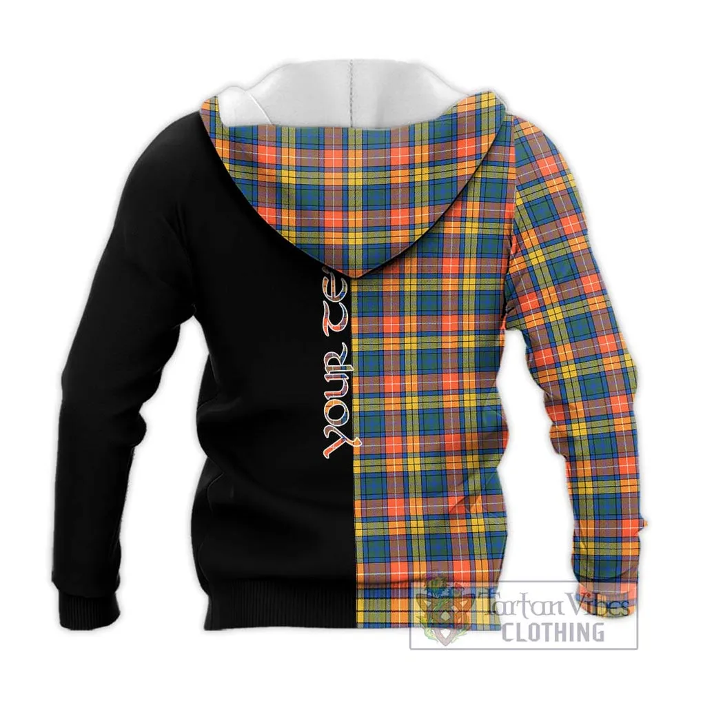 Buchanan Ancient Tartan Knitted Hoodie with Family Crest and Half Of Me Style
