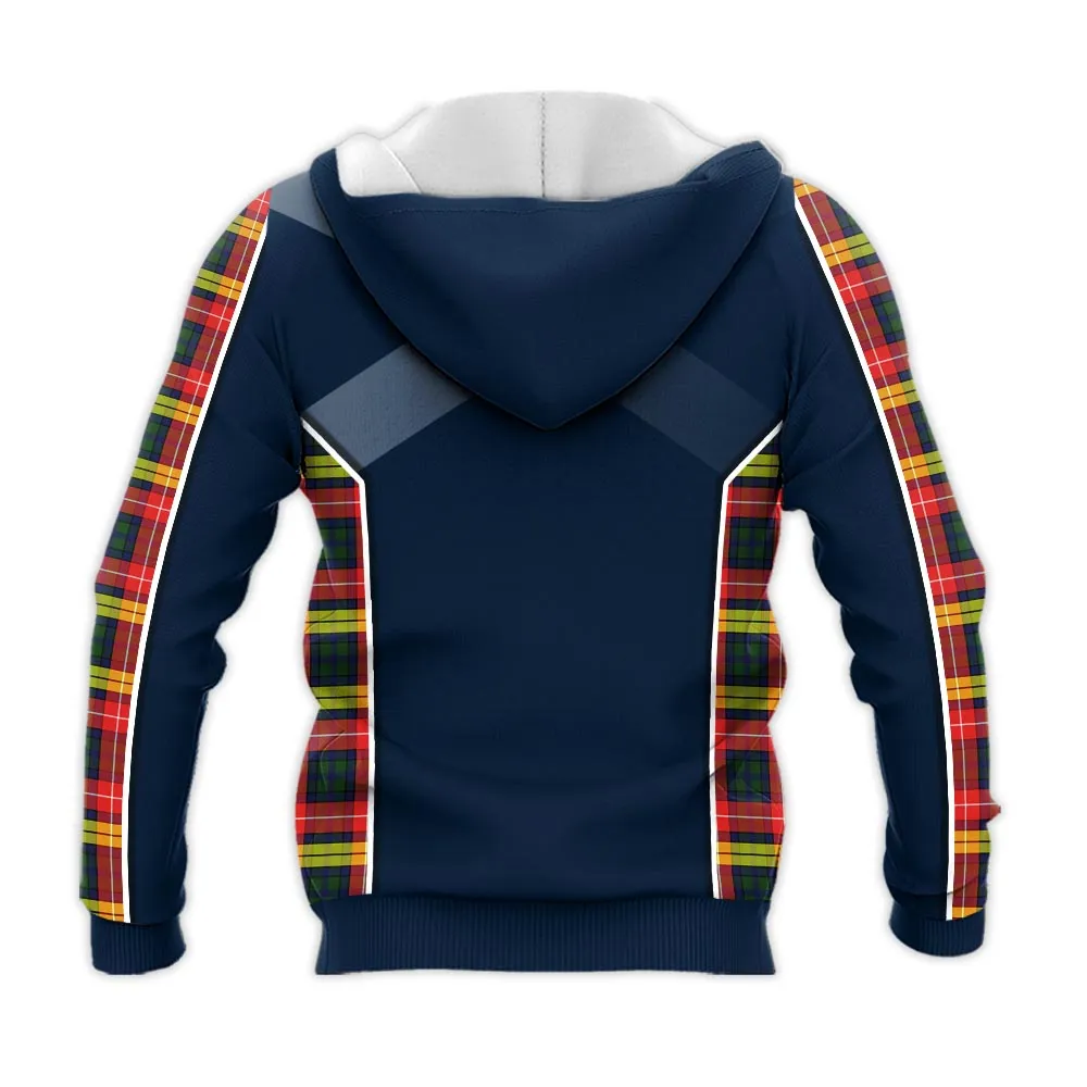 Buchanan Modern Tartan Knitted Hoodie with Family Crest and Scottish Thistle Vibes Sport Style
