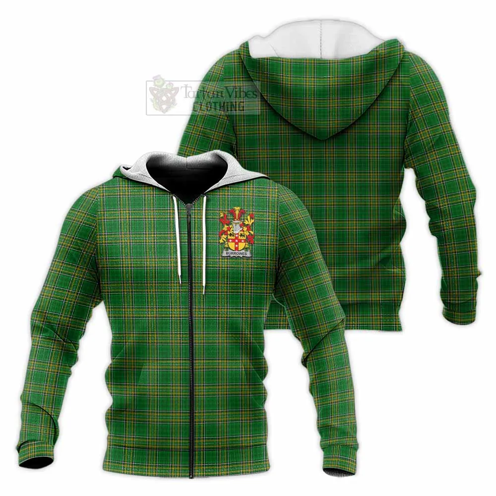 Burrowes Irish Clan Tartan Knitted Hoodie with Coat of Arms