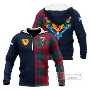 Byres (Byses) Tartan Knitted Hoodie Alba with Scottish Lion Royal Arm Half Style