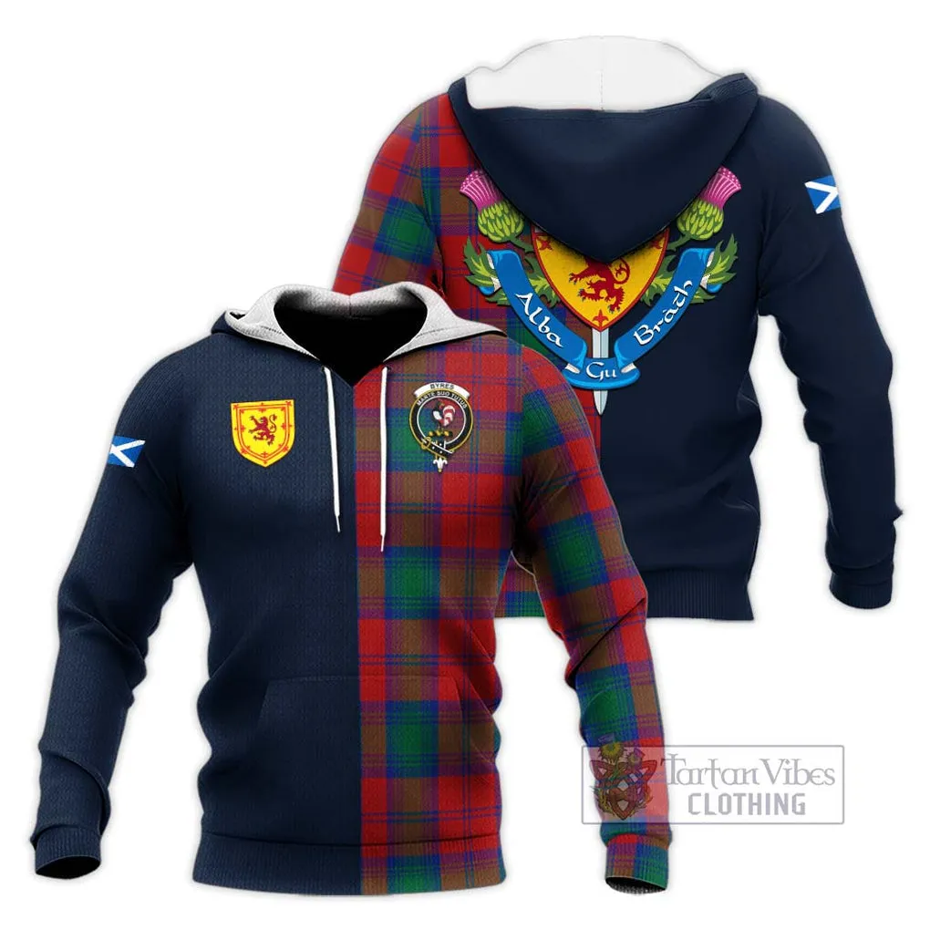 Byres (Byses) Tartan Knitted Hoodie Alba with Scottish Lion Royal Arm Half Style