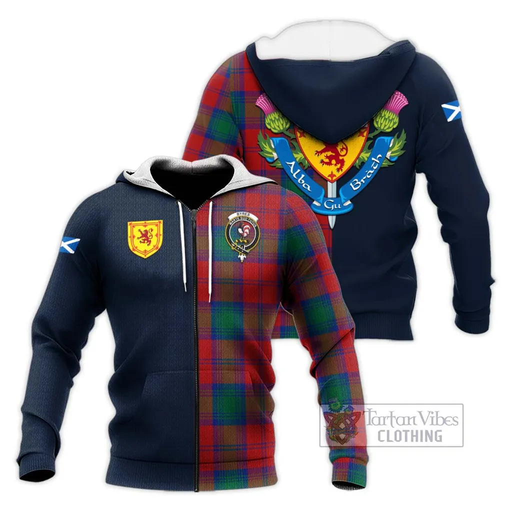 Byres (Byses) Tartan Knitted Hoodie Alba with Scottish Lion Royal Arm Half Style