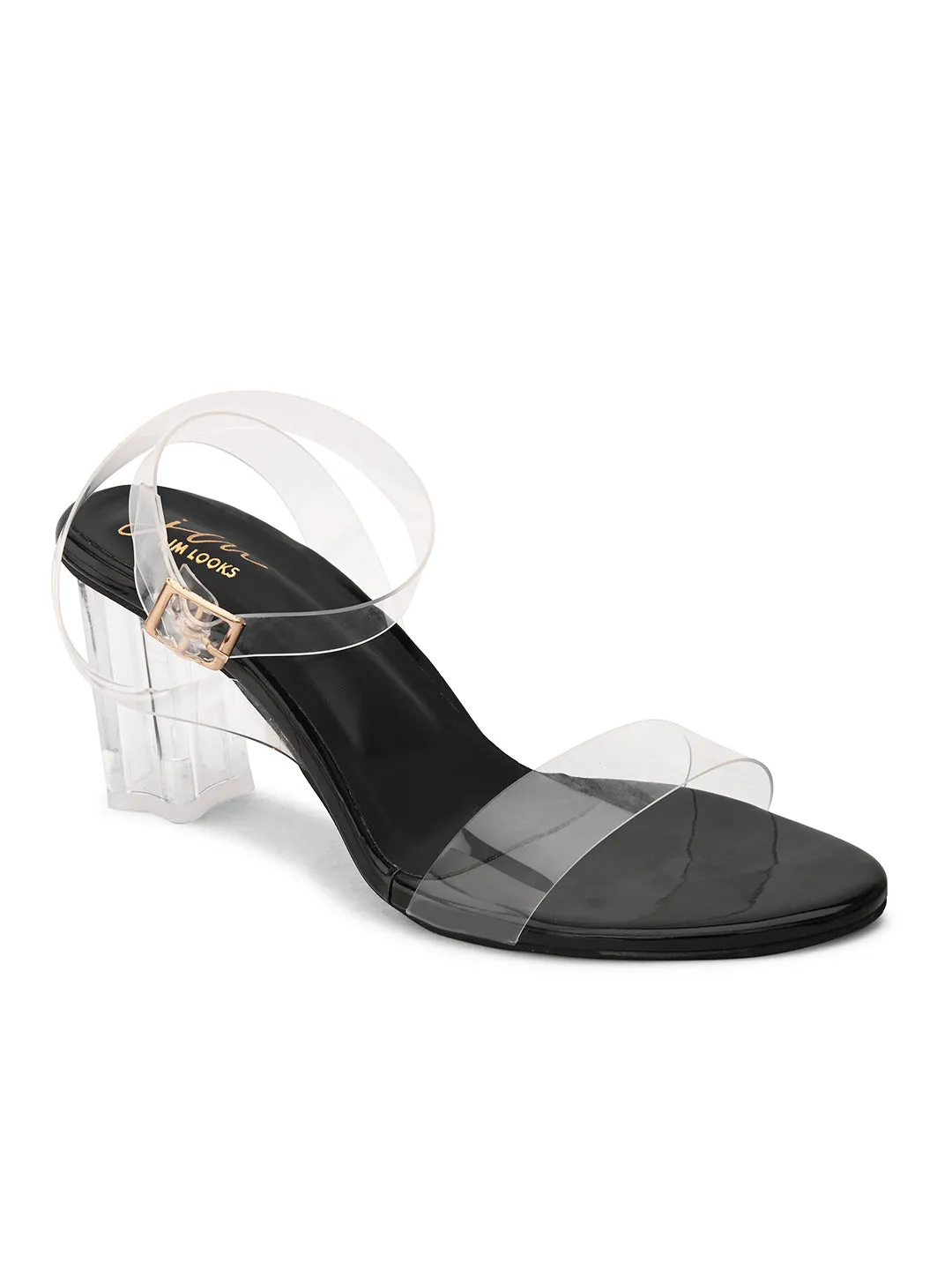 Chunky Heeled Sandals with Transparent Strap