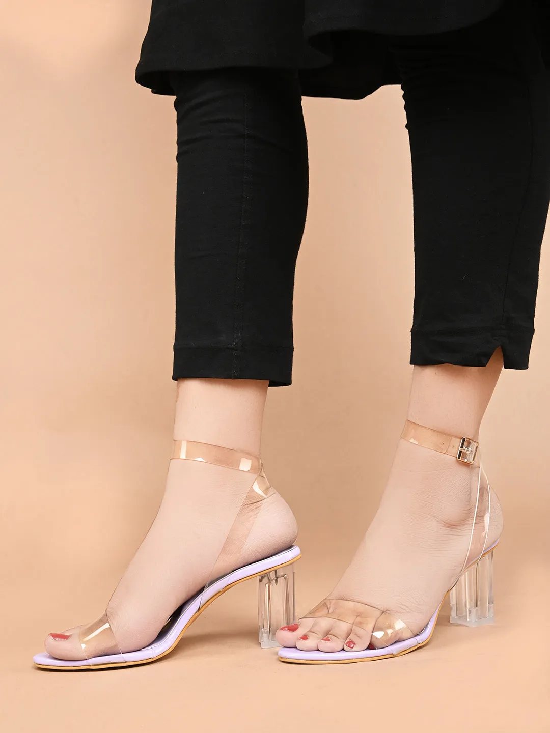 Chunky Heeled Sandals with Transparent Strap
