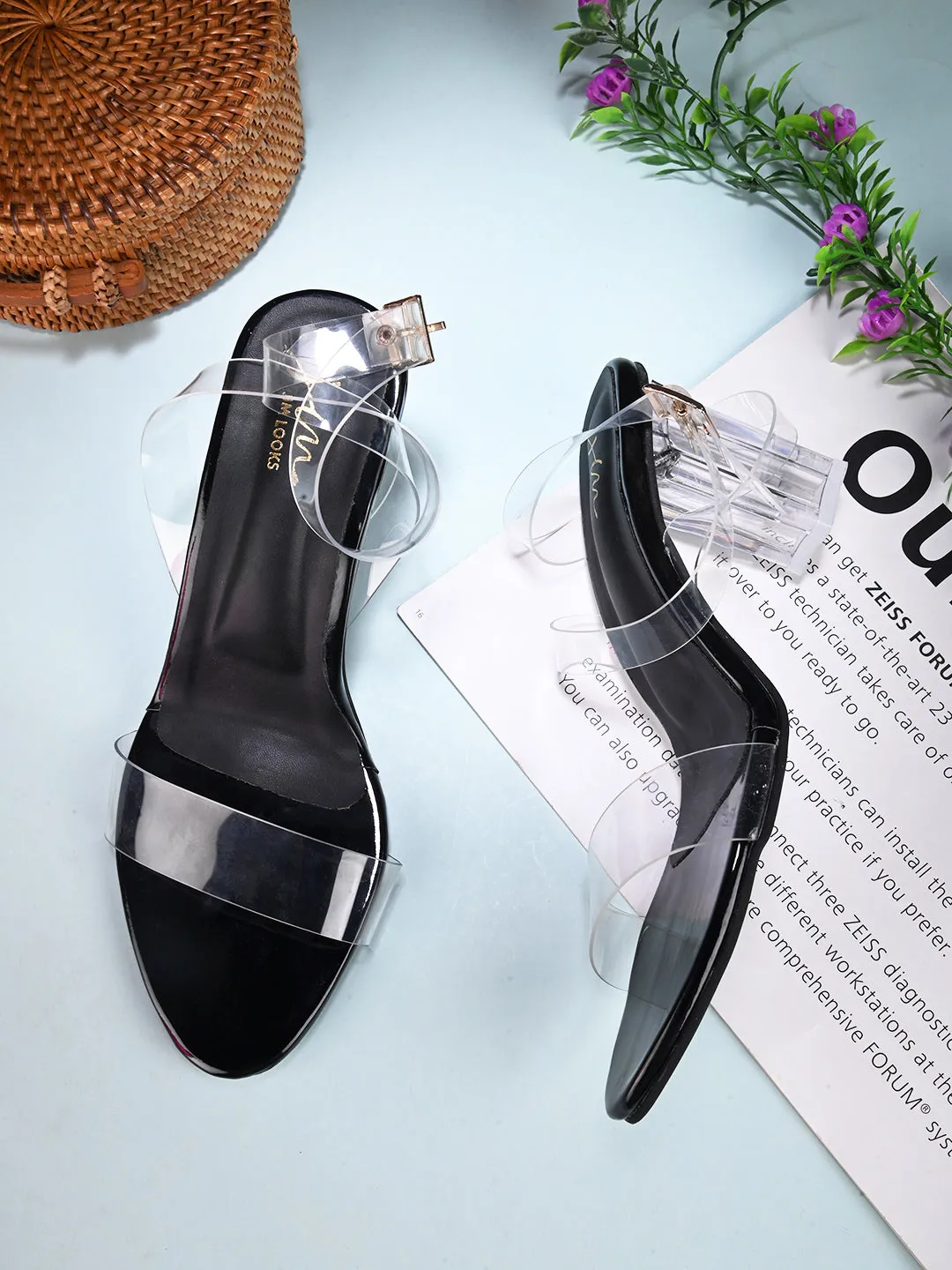Chunky Heeled Sandals with Transparent Strap