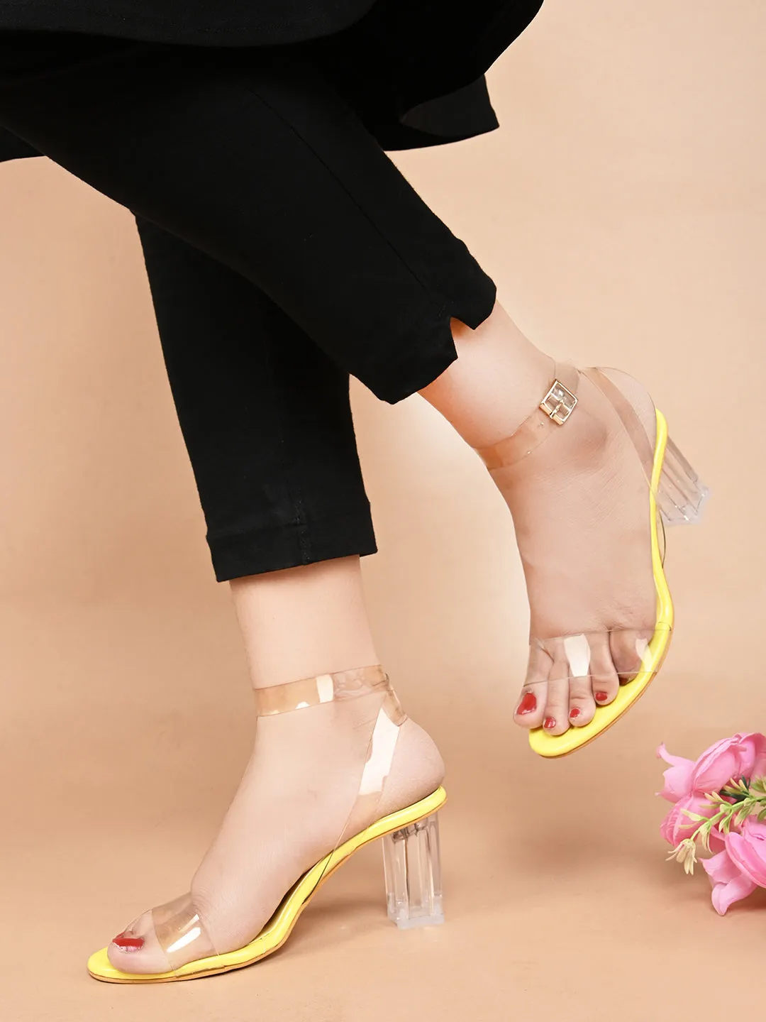 Chunky Heeled Sandals with Transparent Strap