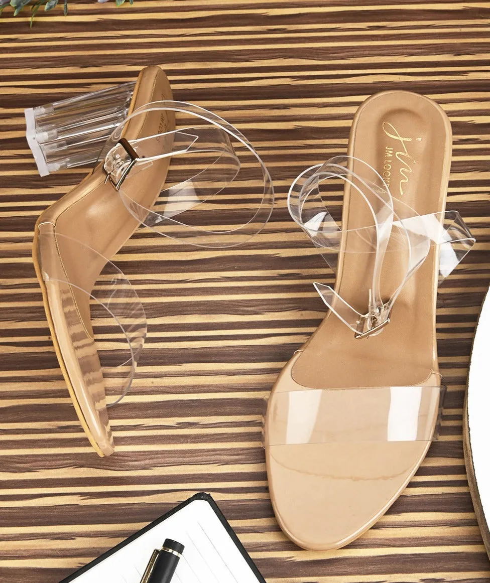 Chunky Heeled Sandals with Transparent Strap