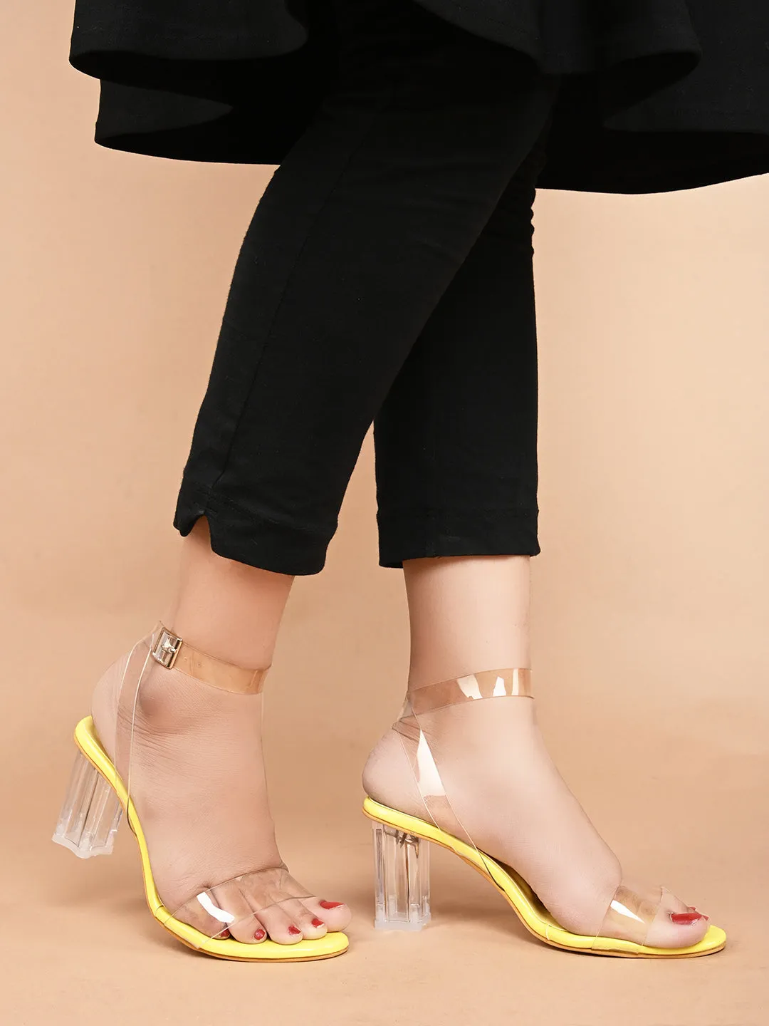 Chunky Heeled Sandals with Transparent Strap
