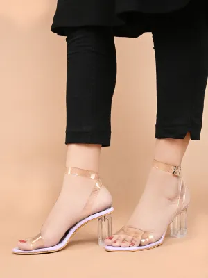 Chunky Heeled Sandals with Transparent Strap
