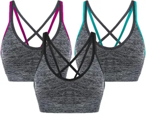 ,Criss-Cross Back Padded Strappy Sports Bras with Removable Cups