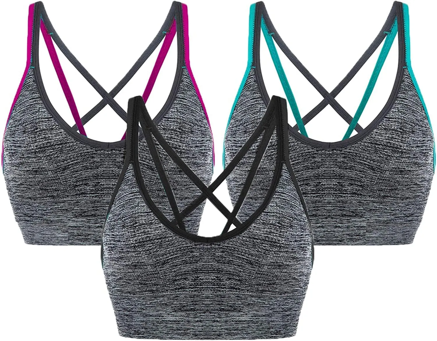 ,Criss-Cross Back Padded Strappy Sports Bras with Removable Cups
