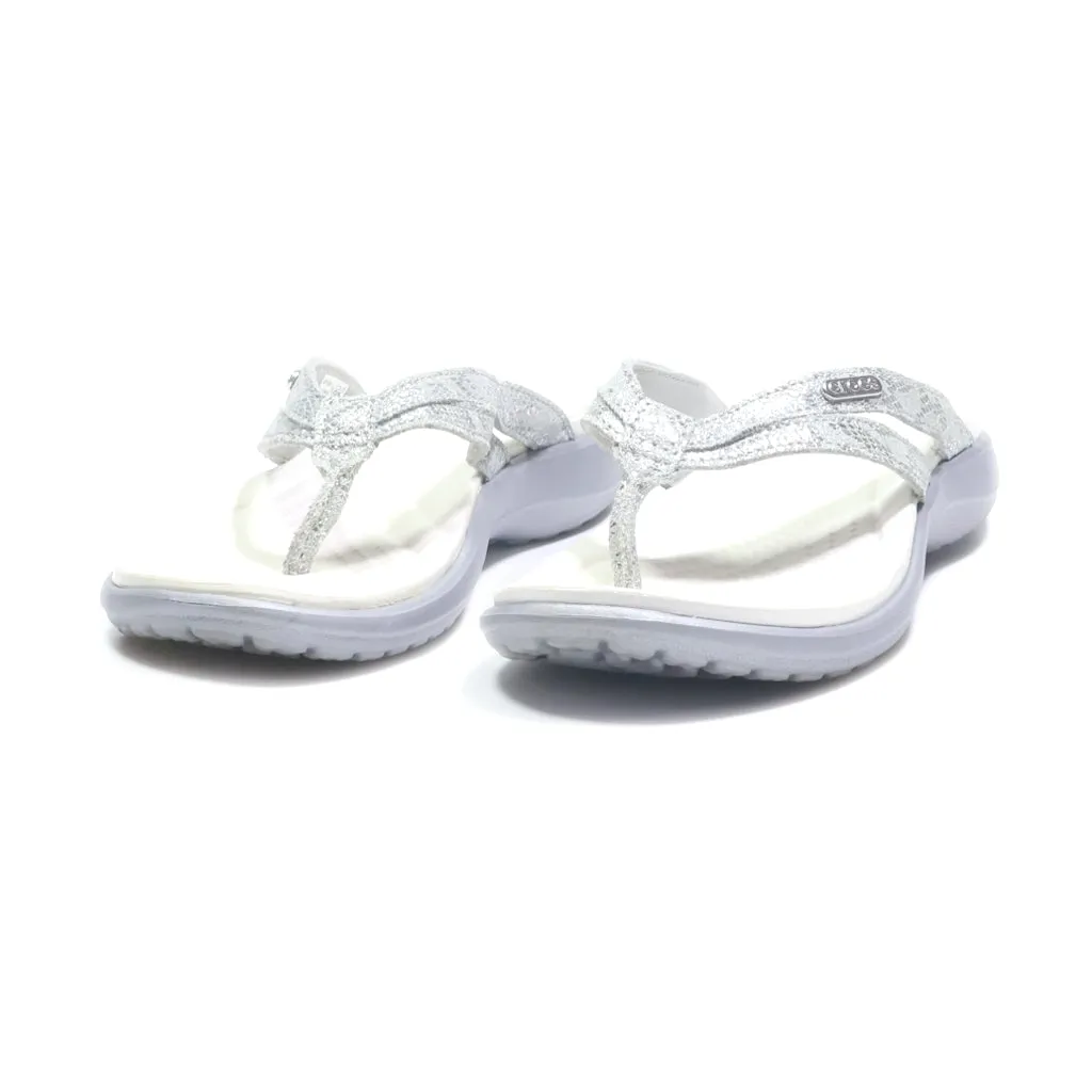 Crocs Flat Sandals Leather Silver Colour For Women