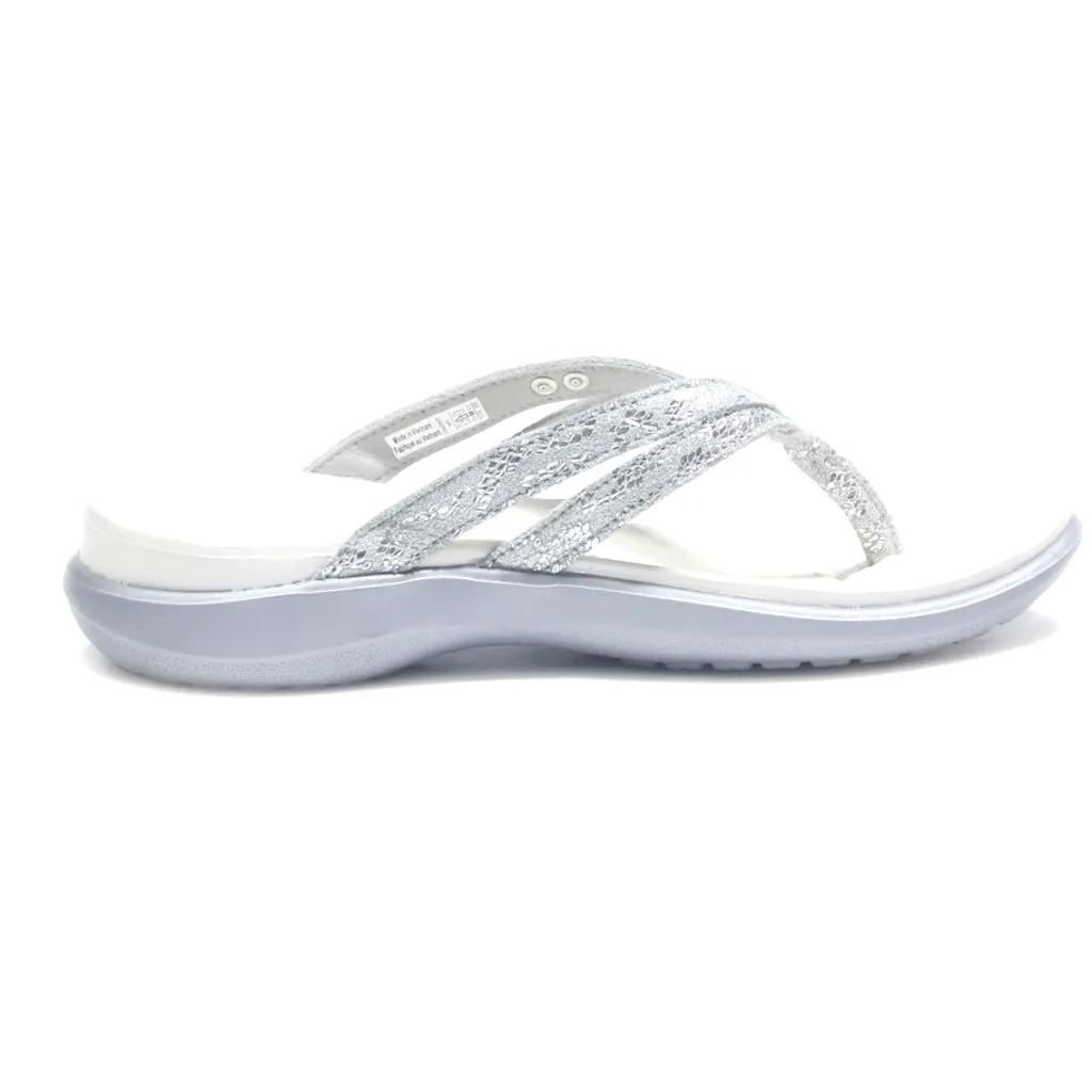 Crocs Flat Sandals Leather Silver Colour For Women