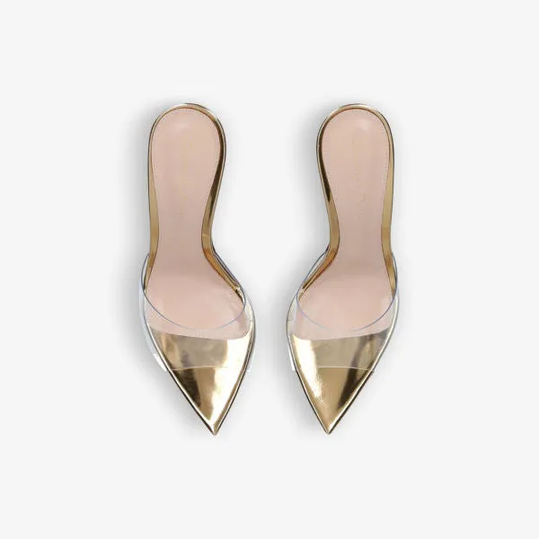 Elle heeled mules in leather and PVC Gianvito Rossi, yellow