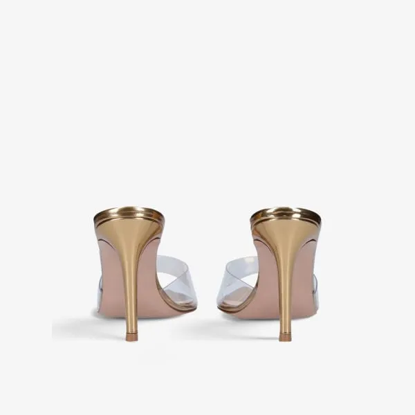Elle heeled mules in leather and PVC Gianvito Rossi, yellow