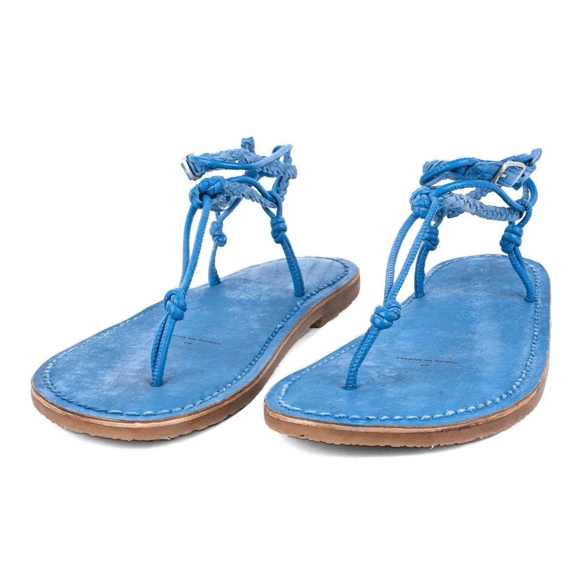 Free People Strap Flat Sandals Leather Blue Colour For Women