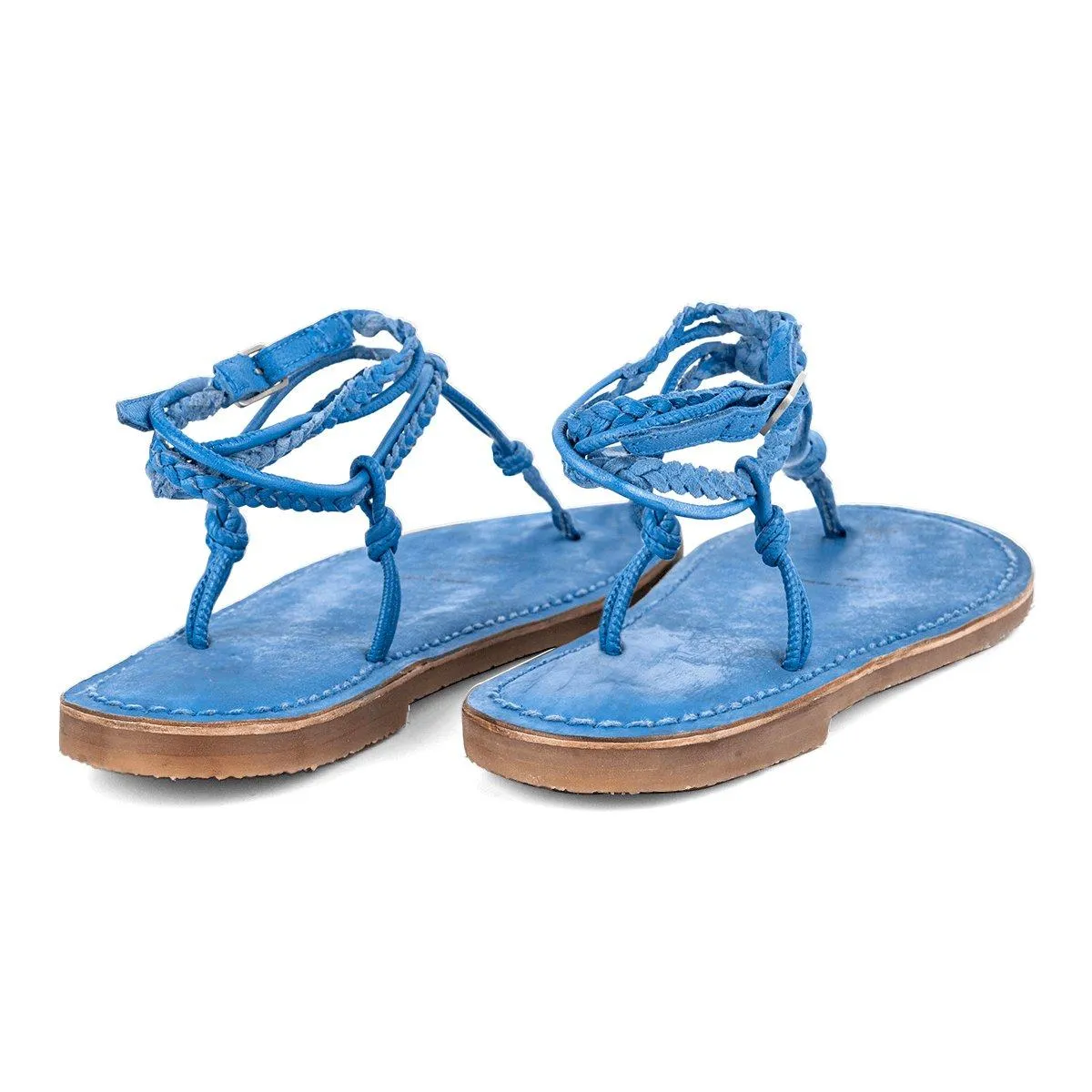 Free People Strap Flat Sandals Leather Blue Colour For Women