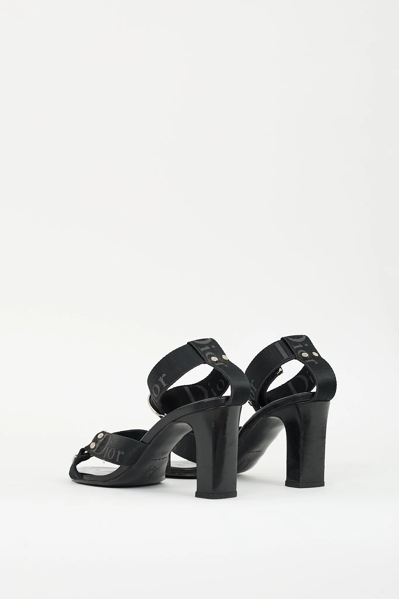 FW 2003 Black Leather & Nylon Heeled Sandal