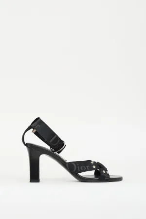 FW 2003 Black Leather & Nylon Heeled Sandal