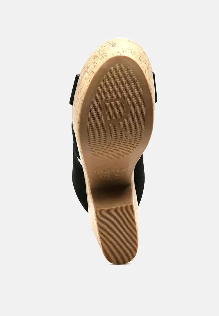 GERD Block Heeled Suede Slip-On Sandal in Black