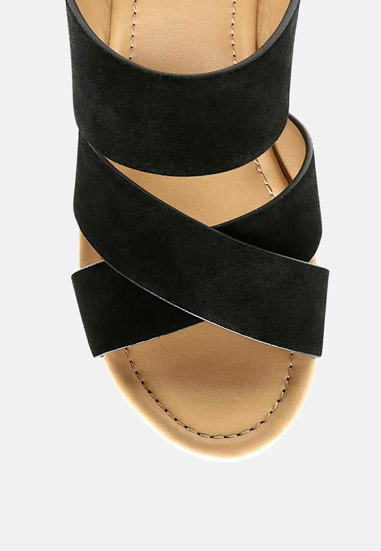 GERD Block Heeled Suede Slip-On Sandal in Black