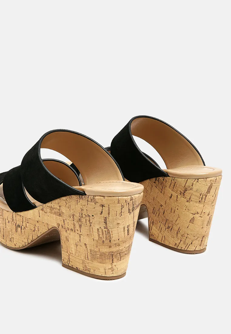 GERD Block Heeled Suede Slip-On Sandal in Black