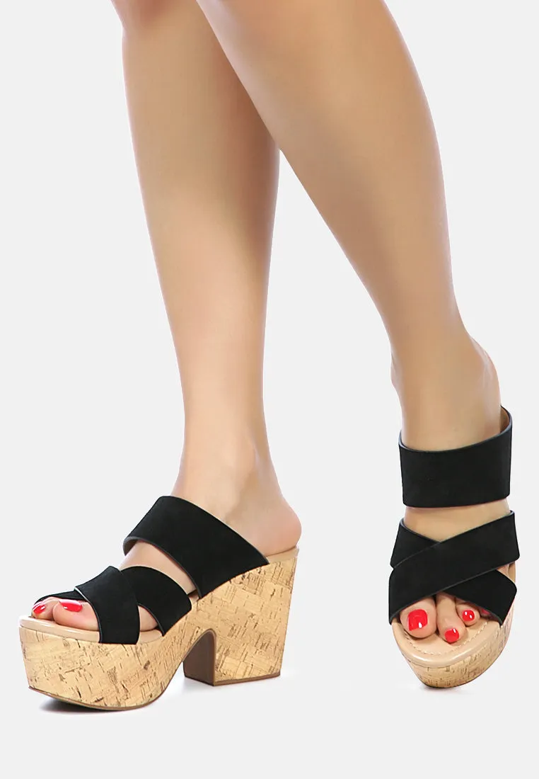 GERD Block Heeled Suede Slip-On Sandal in Black