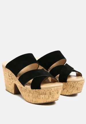 GERD Block Heeled Suede Slip-On Sandal in Black