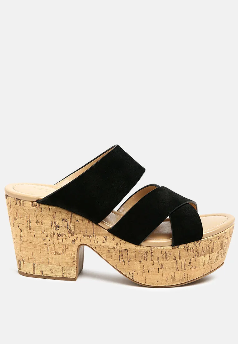 GERD Block Heeled Suede Slip-On Sandal in Black