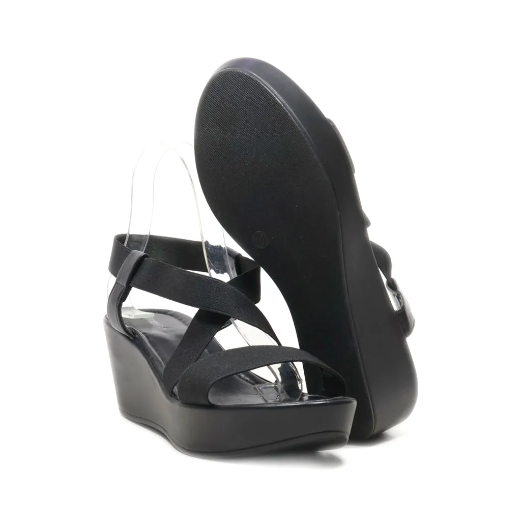Graceland Wedge Sandals Fabric Black Colour For Women