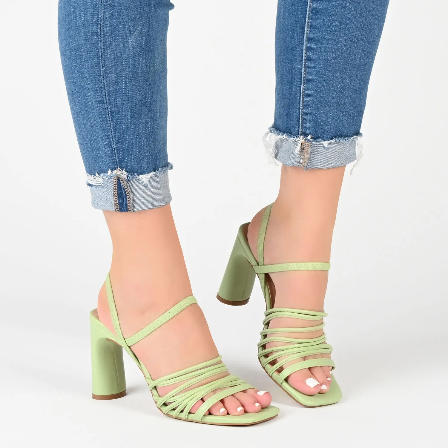 HERA STRAPPY HEELS IN FAUX LEATHER