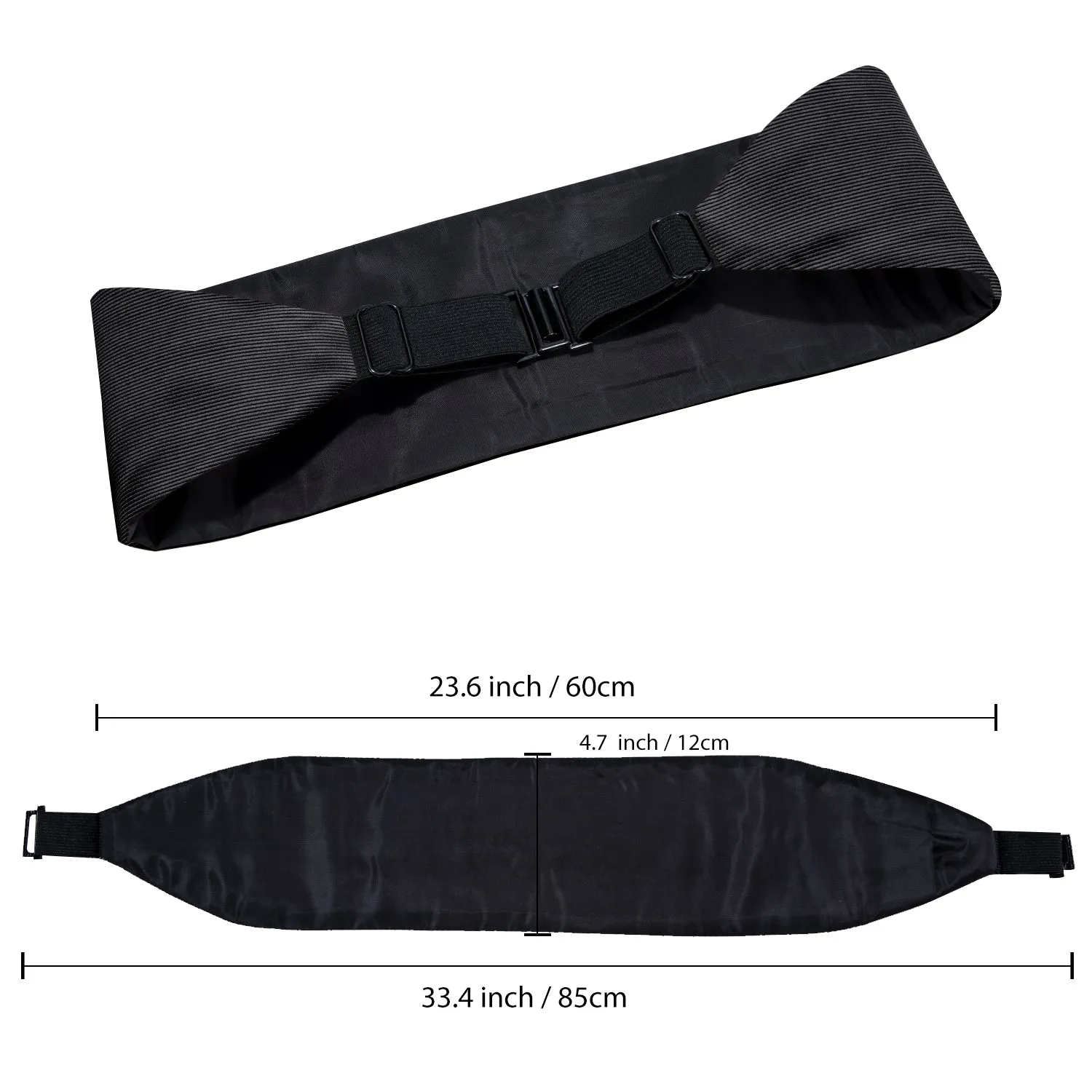 Hi-Tie Black Solid Wedding Mens Cummerbund Bow Tie Hanky Cufflinks Set