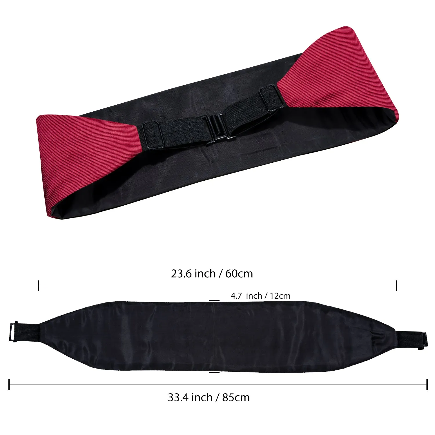 Hi-Tie Classic Red Solid Men's Cummerbund Bow Tie Hanky Cufflinks Set