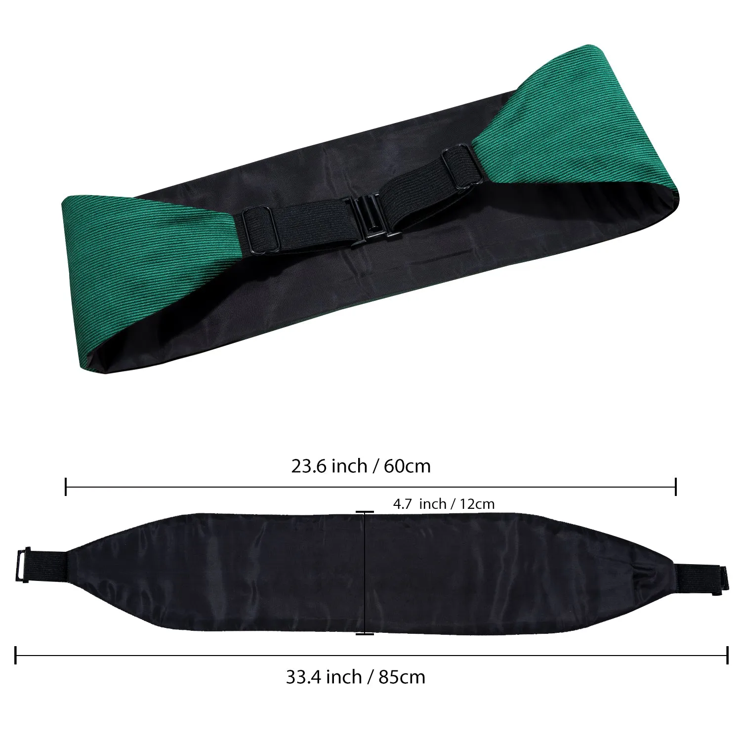 Hi-Tie Emerald Green Solid Mens Cummerbund Bow Tie Hanky Cufflinks Set