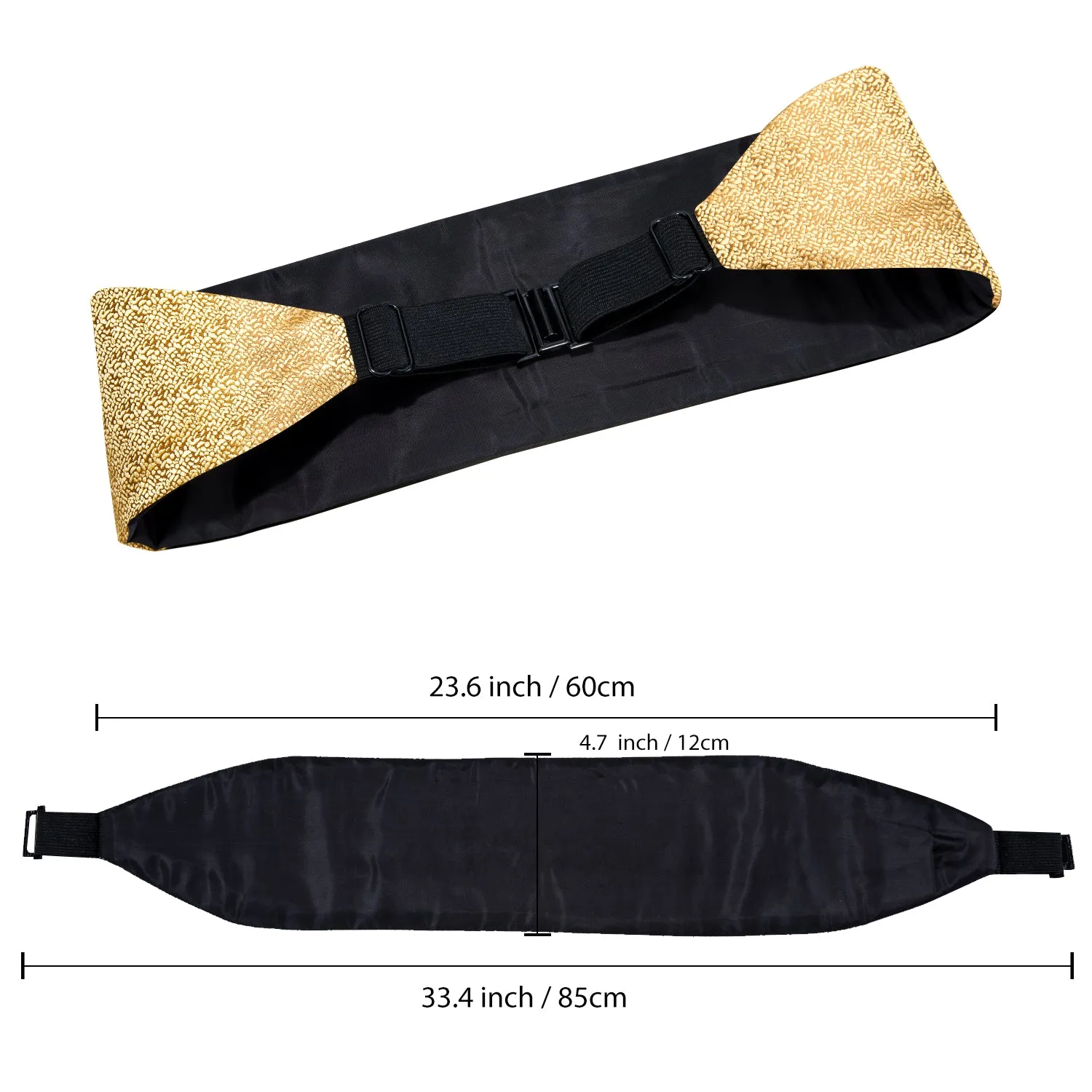Hi-Tie Golden Solid Mens Cummerbund Bow Tie Handkerchief Cufflinks Set