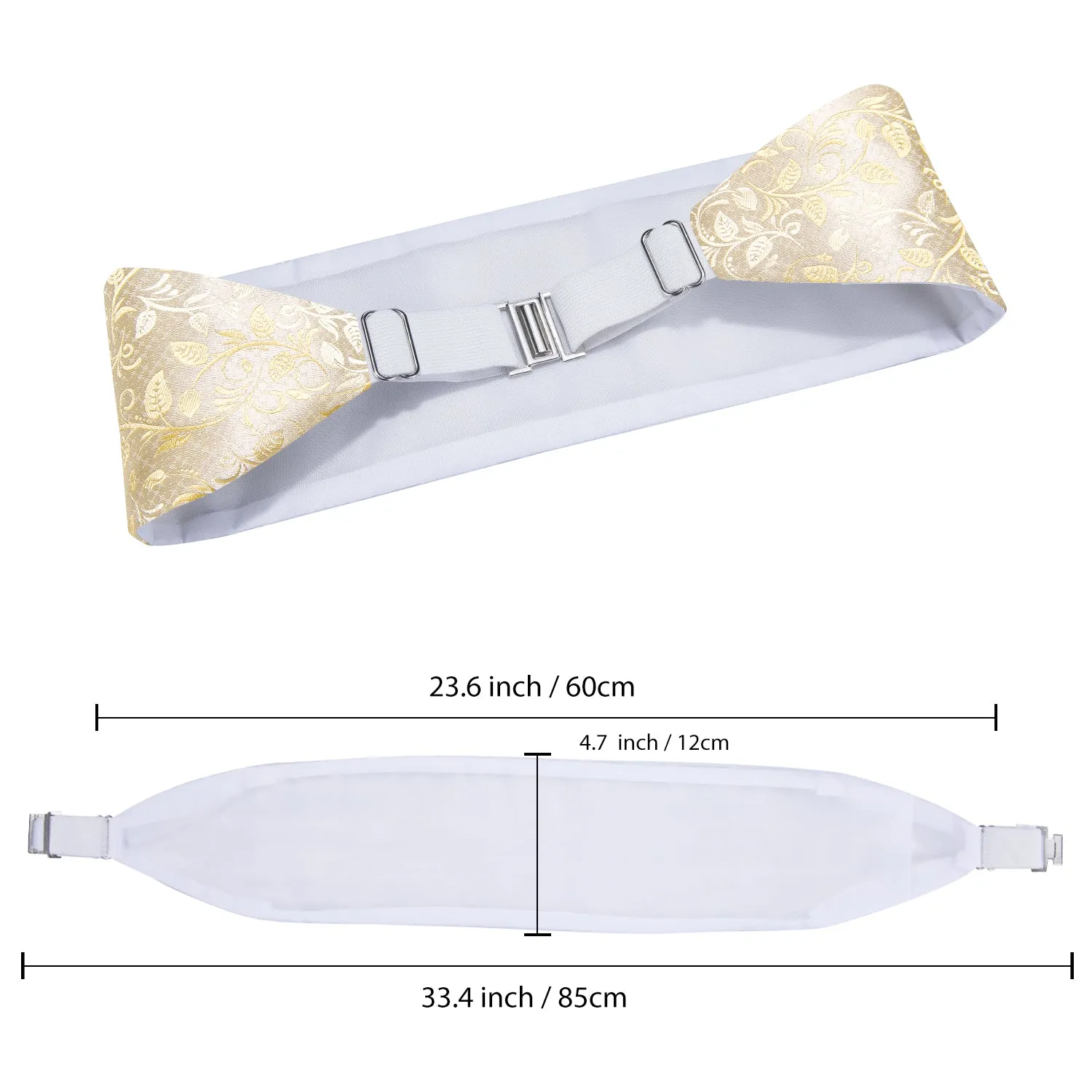 Hi-Tie Men's Champagne Floral Cummerbund Bow Tie Hanky Cufflinks Set