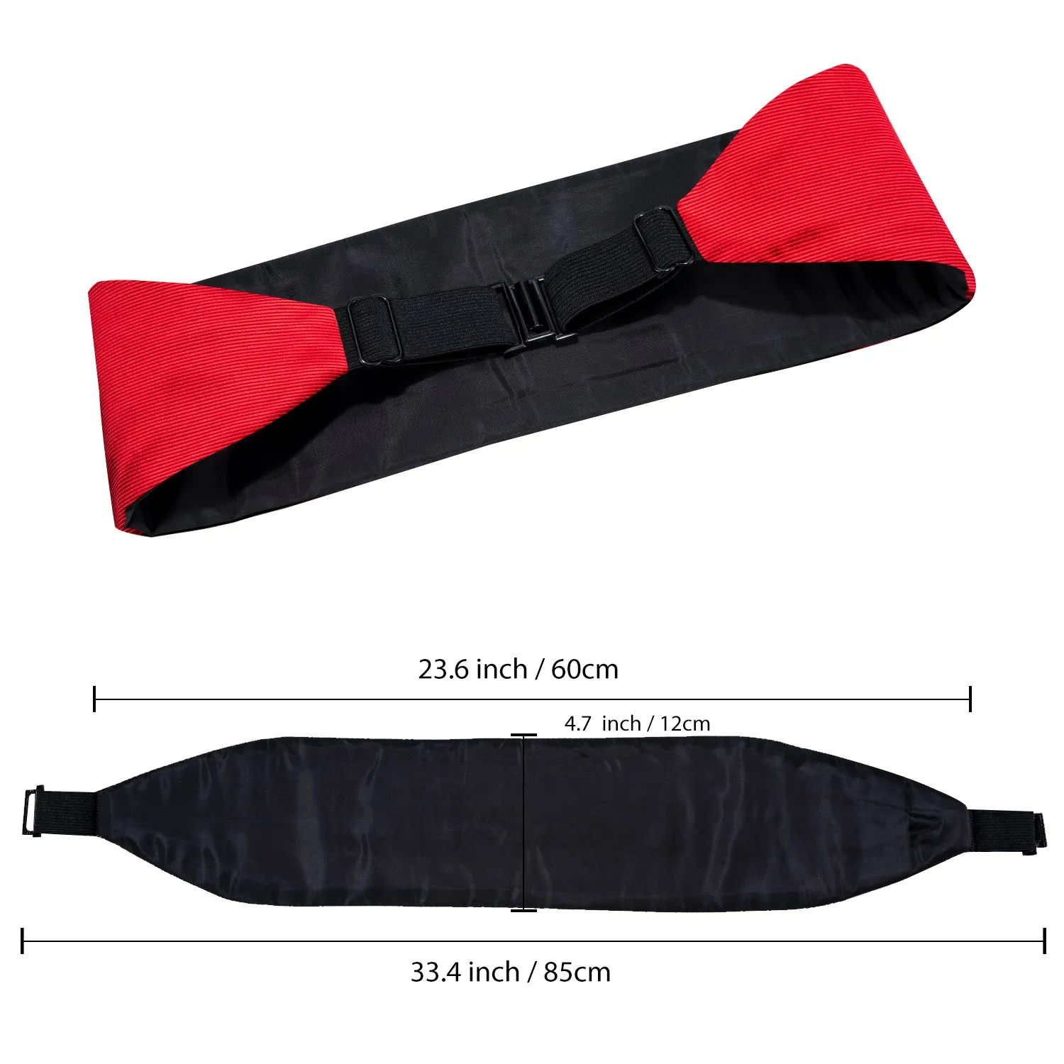 Hi-Tie Men's Classic Red Solid Cummerbund Bow Tie Hanky Cufflinks Set