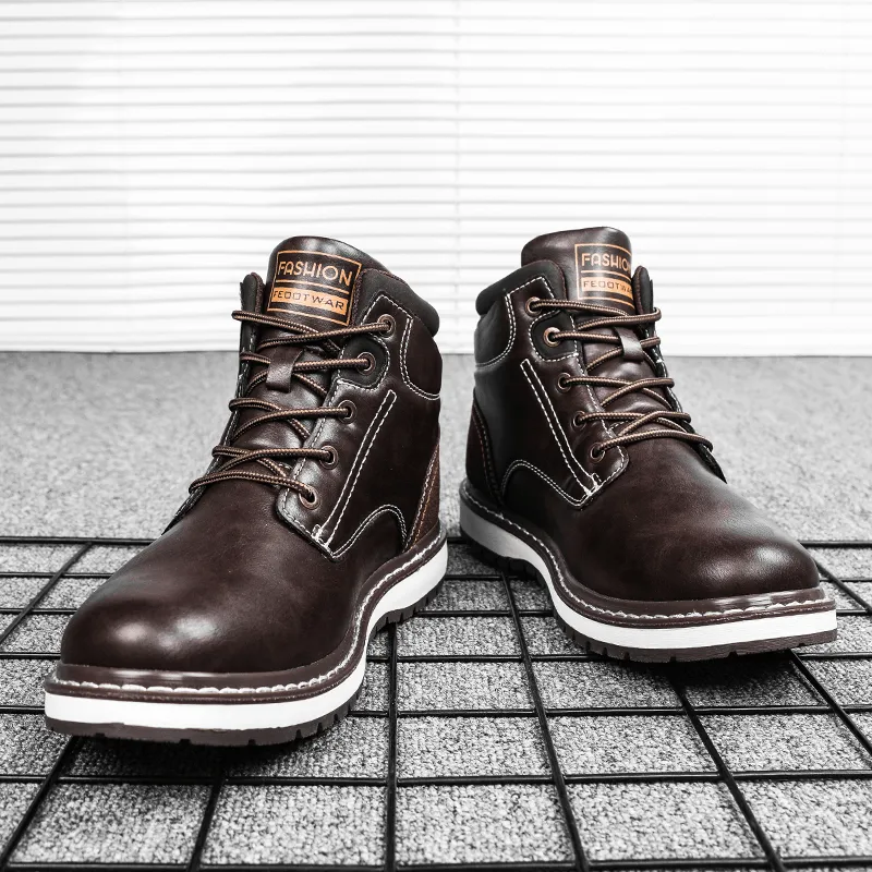 kkboxly kkboxly Men Outdoor Microfiber Leather Waterproof Comfy Lace-Up Tooling Boots