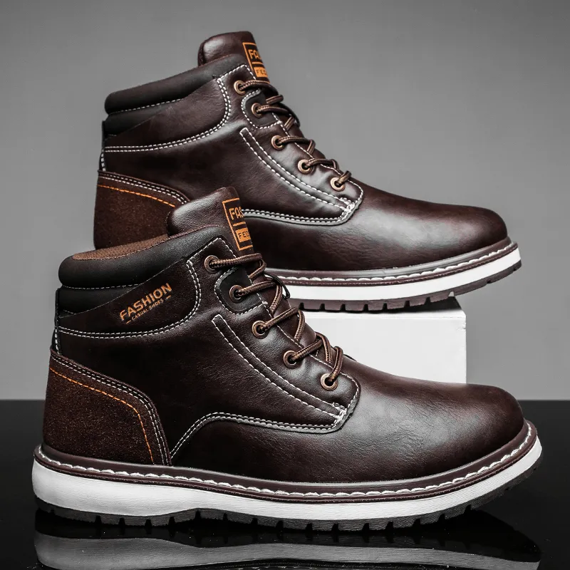 kkboxly kkboxly Men Outdoor Microfiber Leather Waterproof Comfy Lace-Up Tooling Boots