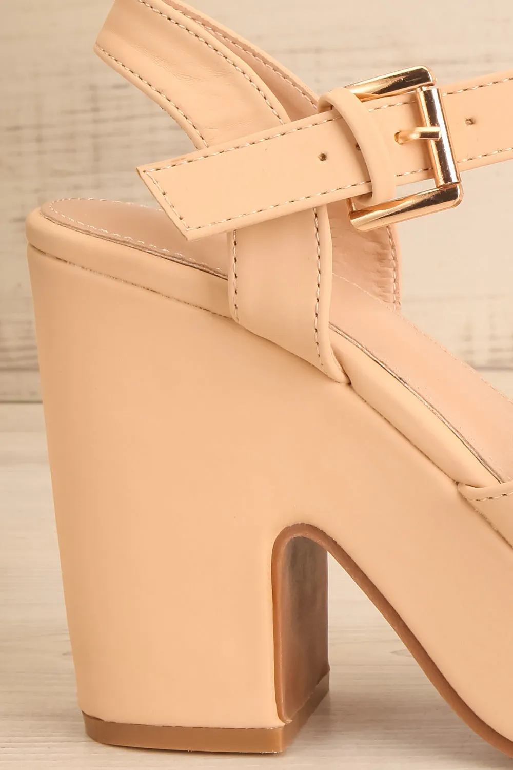 Kristy Beige | Chunky Heeled Platform Sandals