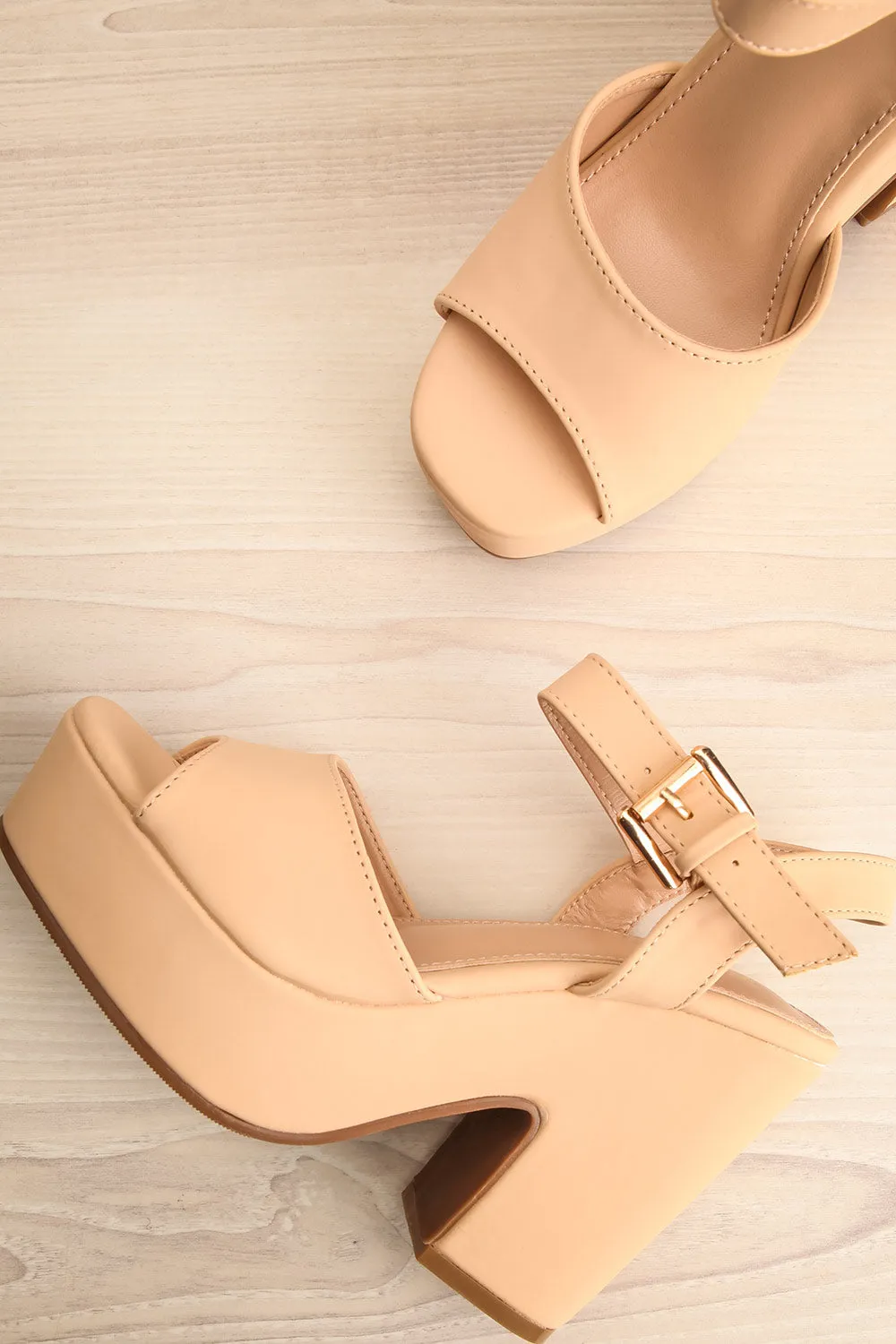 Kristy Beige | Chunky Heeled Platform Sandals